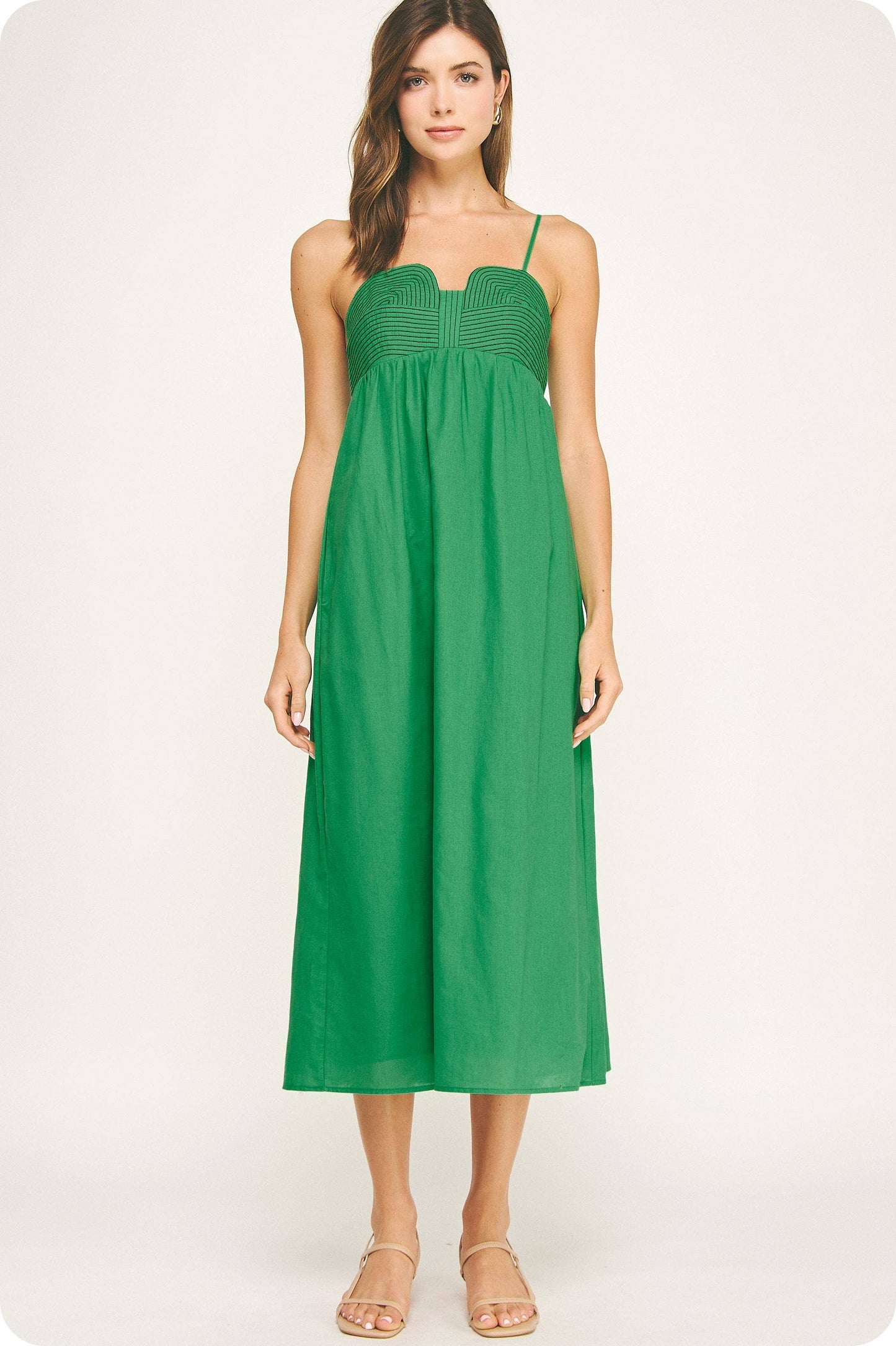 Top Stitch Bustier Linen Midi Dress