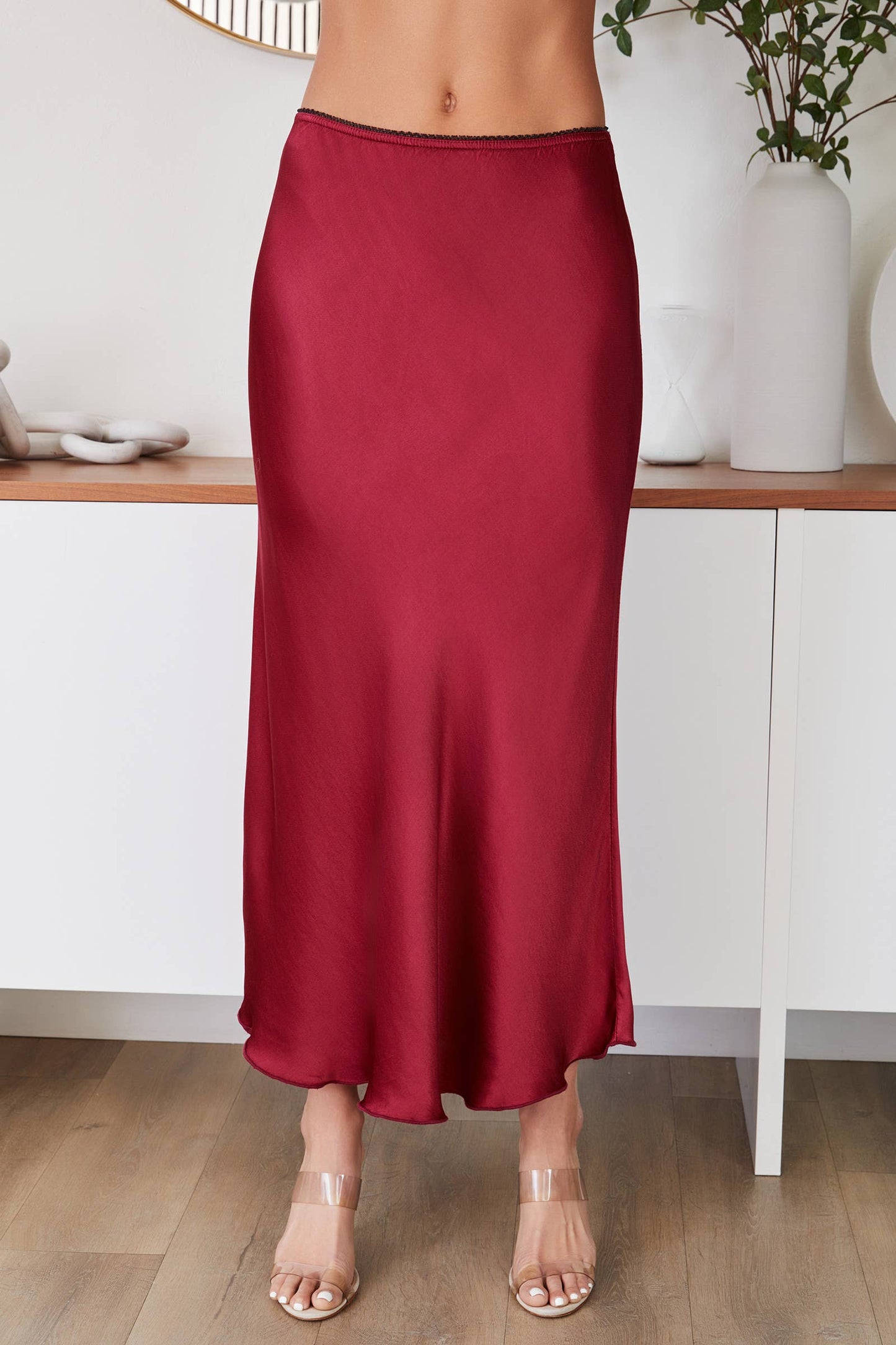 SILKY SLIP SKIRT WITH LACE ELASTIC WAISTBAND  (9298/235110)
