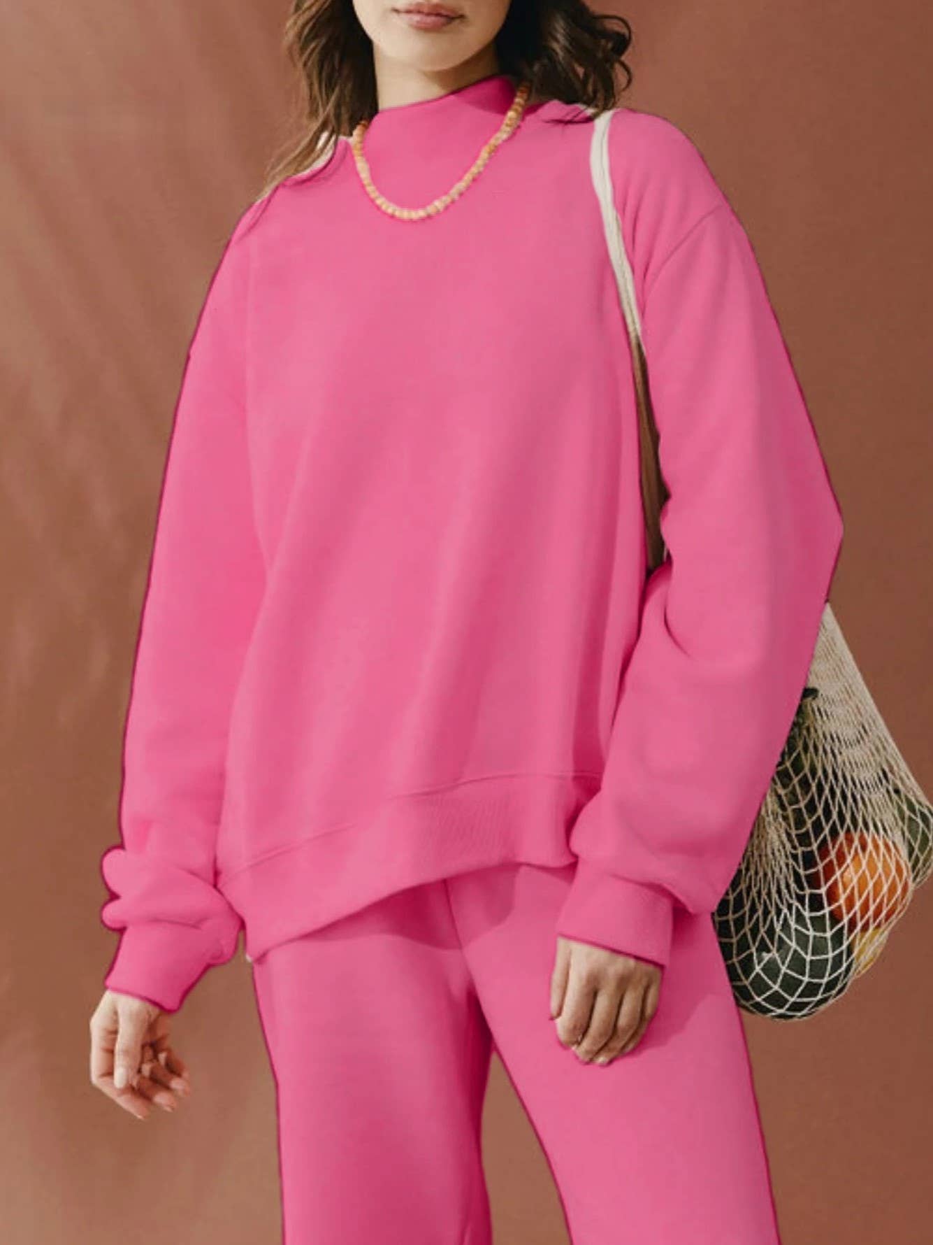 Cotton blend Fleece Oversized mock neck sweatshirt in solid