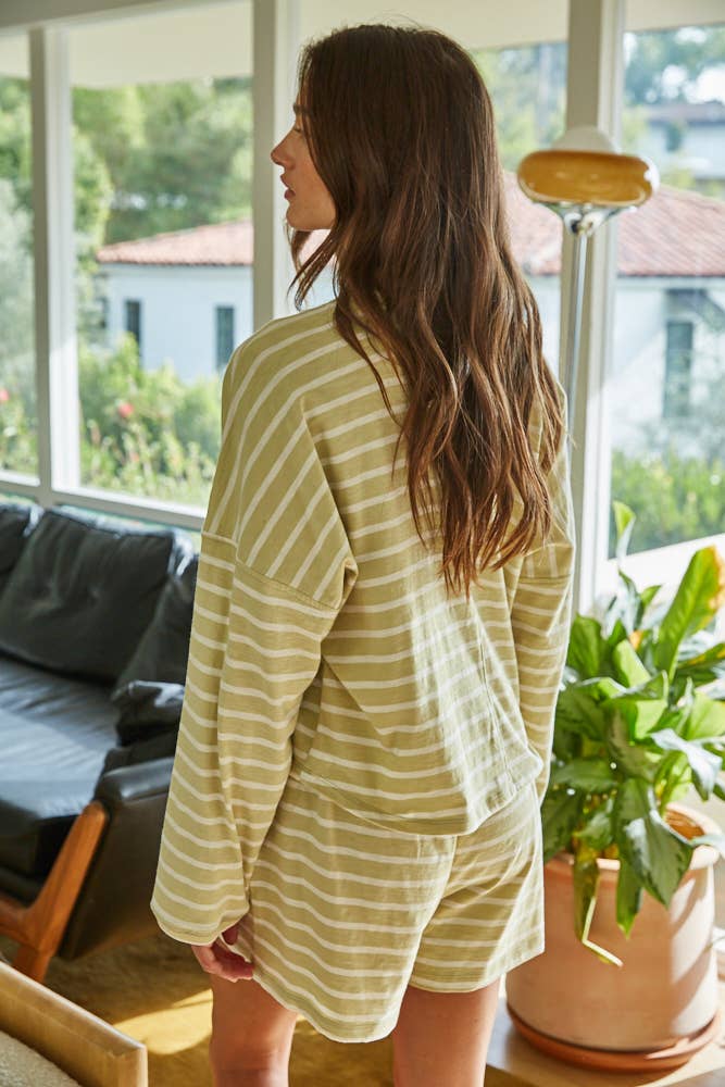 L8797T | Knit Cotton Striped Mock Neck Long Sleeve