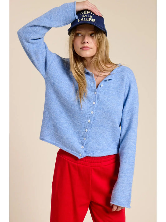 Essential Button Down Cardigan Top in Ocean