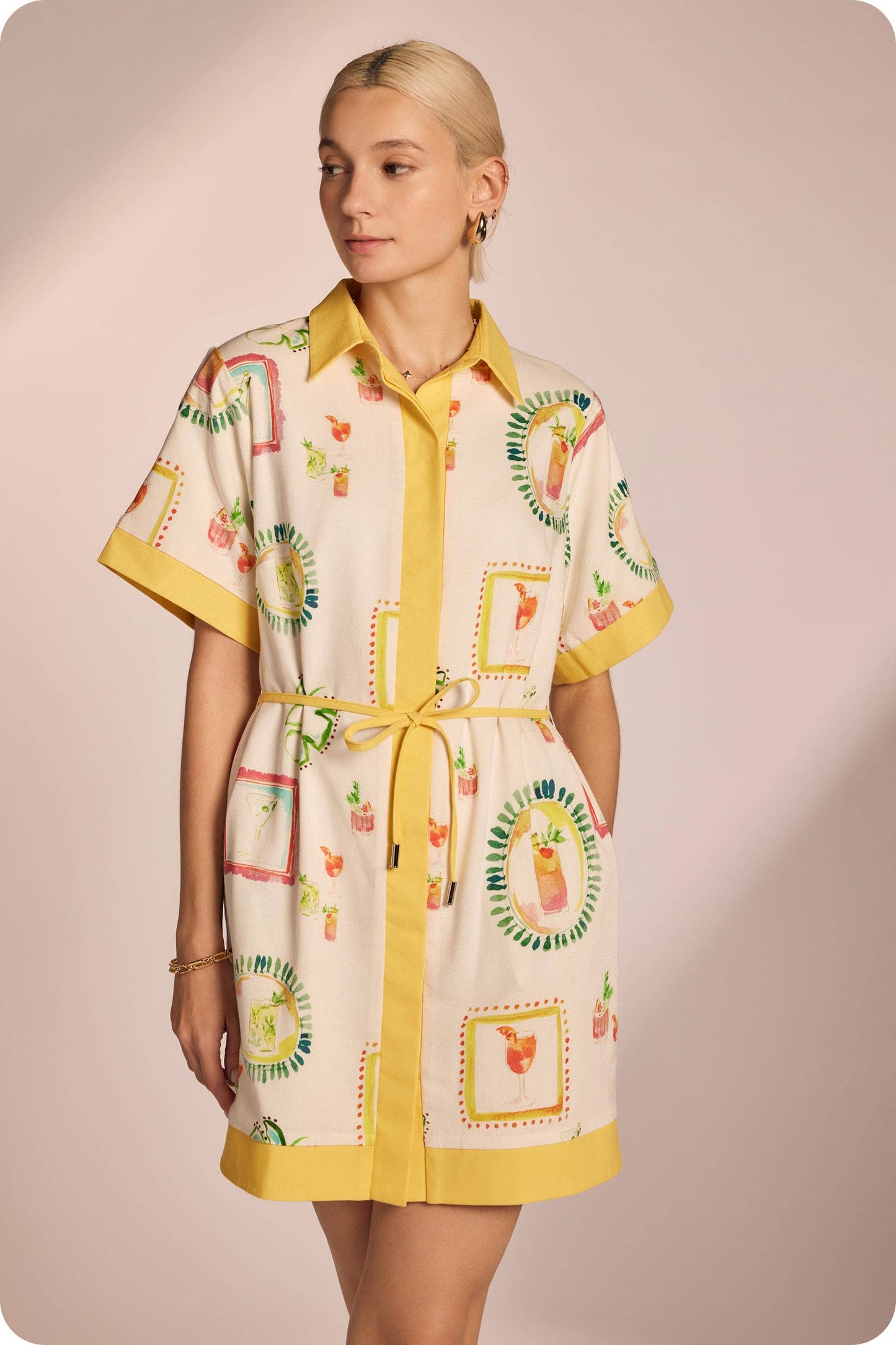 Happy Hour Print Shirt Mini Dress