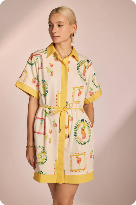 Happy Hour Print Shirt Mini Dress