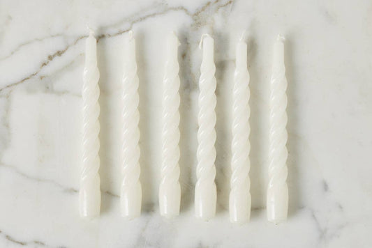 White Twisted Taper Candles, Boxed Set of 6