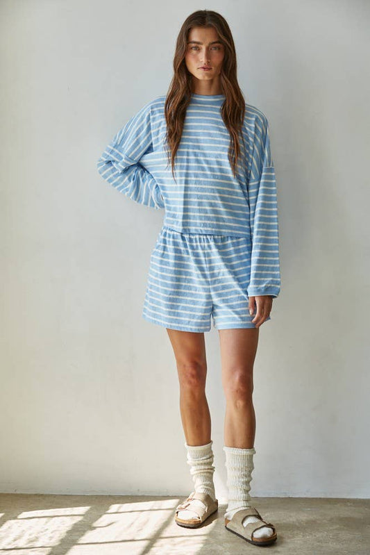 Knit Cotton Striped Elastic Waist Shorts