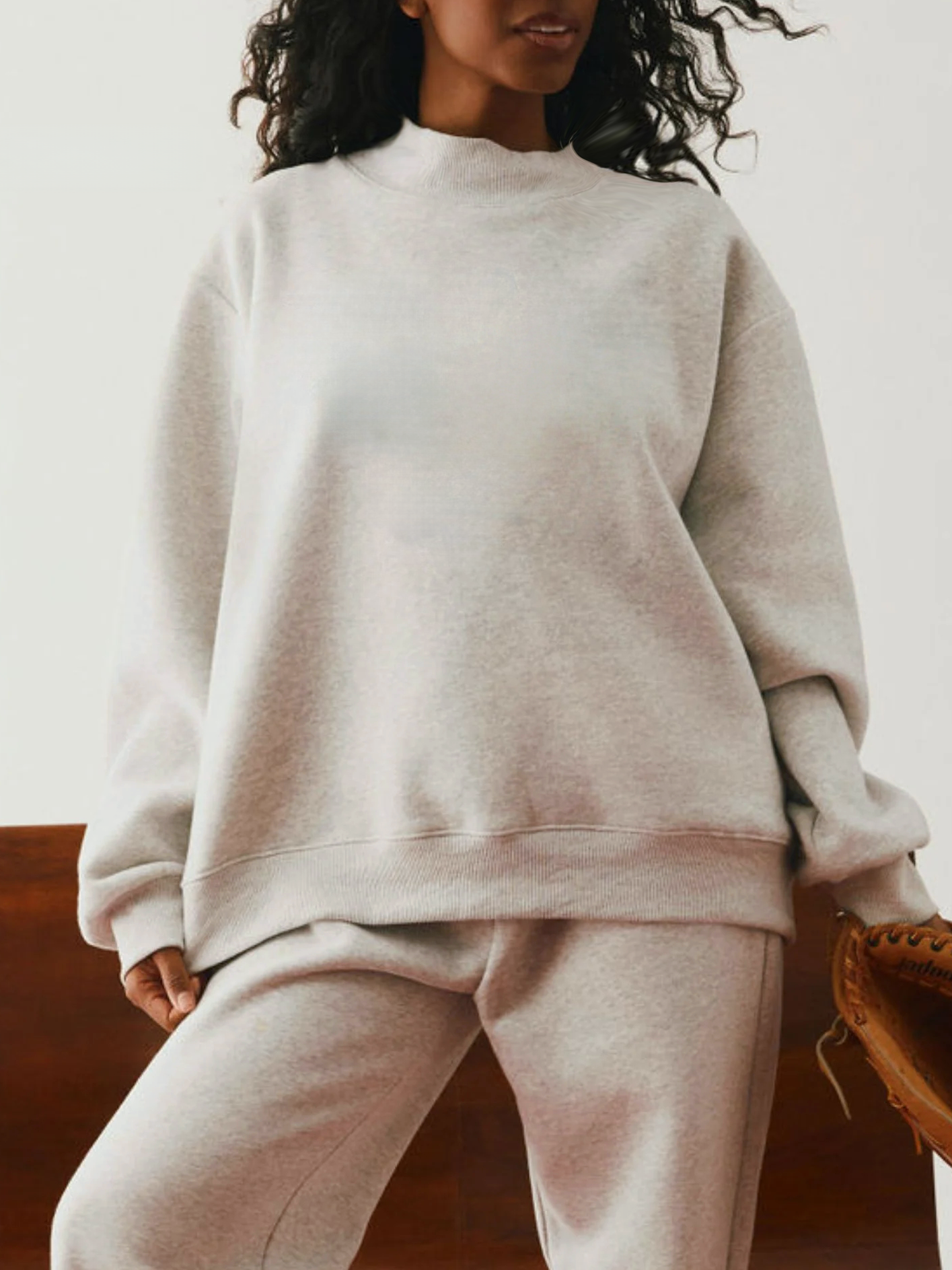 Cotton blend Fleece Oversized mock neck sweatshirt in solid