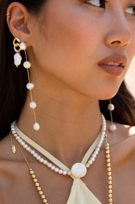 Dripping White Pearl Delicate Drop Earrings