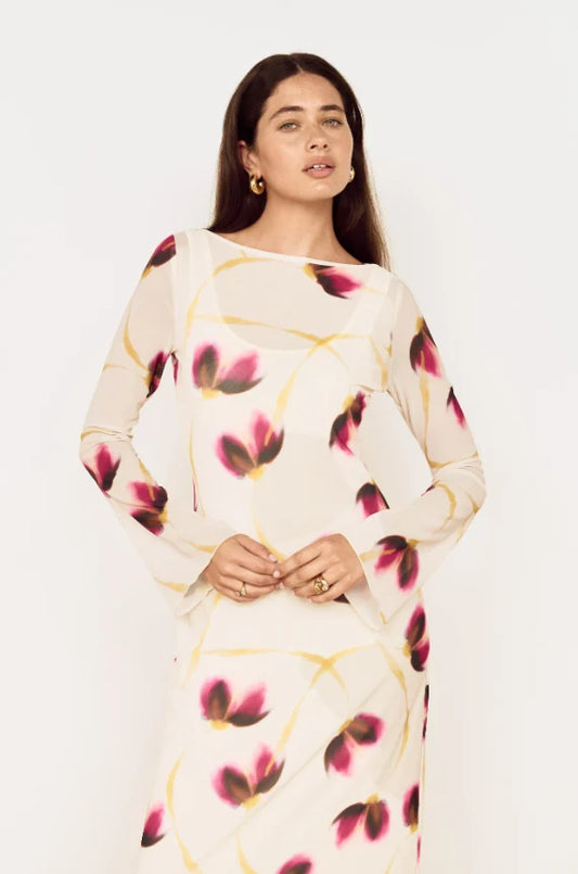 Emery Mesh Midi Dress - Floral