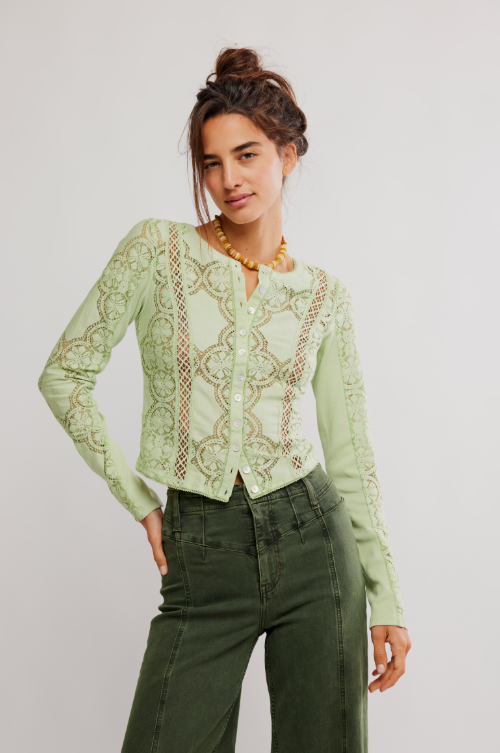 Jae Sheer Lace Knit Long Sleeve Top