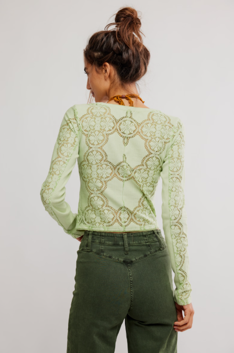 Jae Sheer Lace Knit Long Sleeve Top