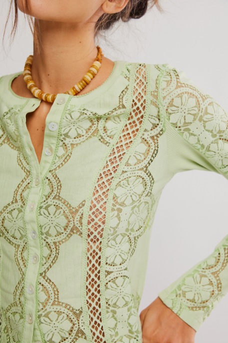 Jae Sheer Lace Knit Long Sleeve Top