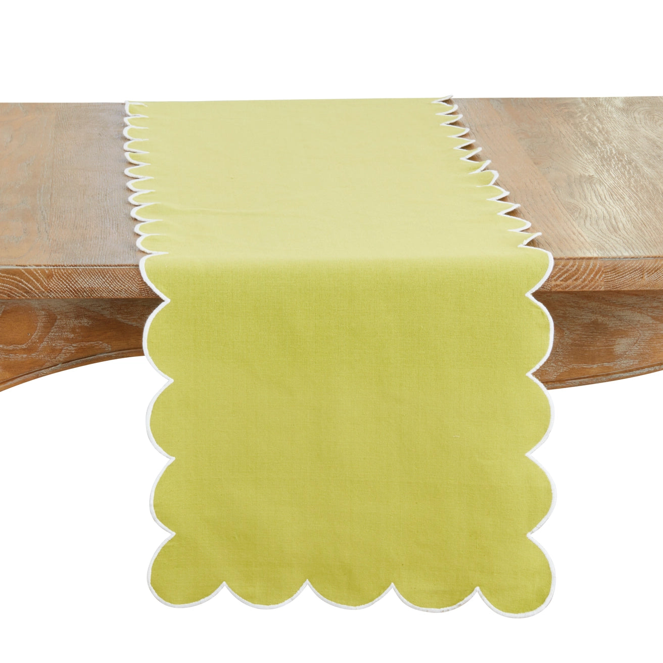 Cotton Scalloped Table Runner | Kiwi