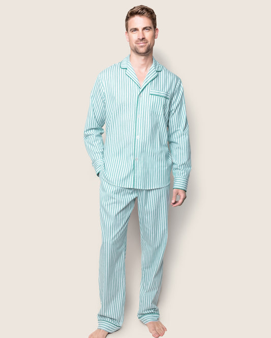 Men's Twill Pajama Set in Emerald Ticking