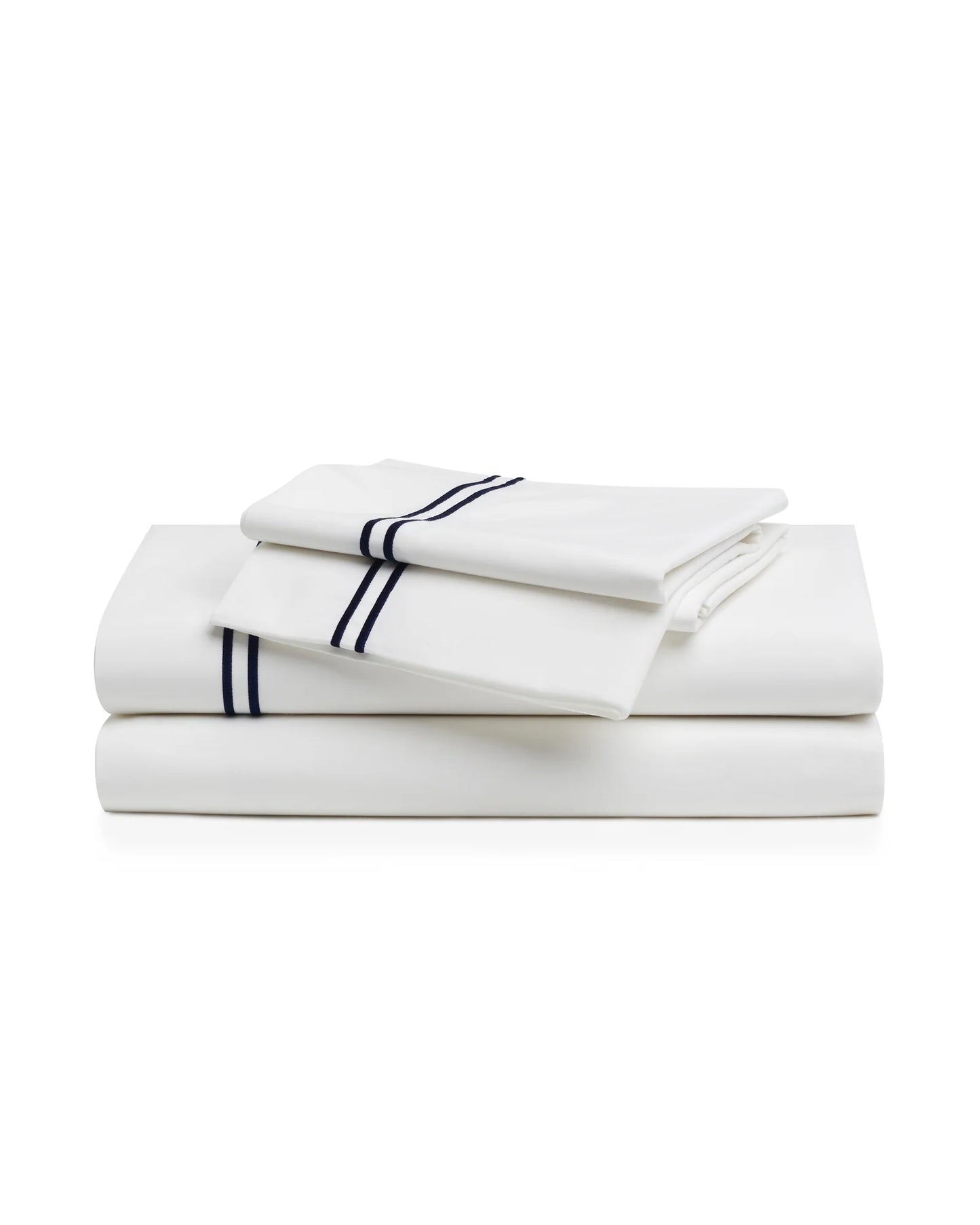 Luxe Premium Percale Bed Sheets in White with Navy Piping Sale price