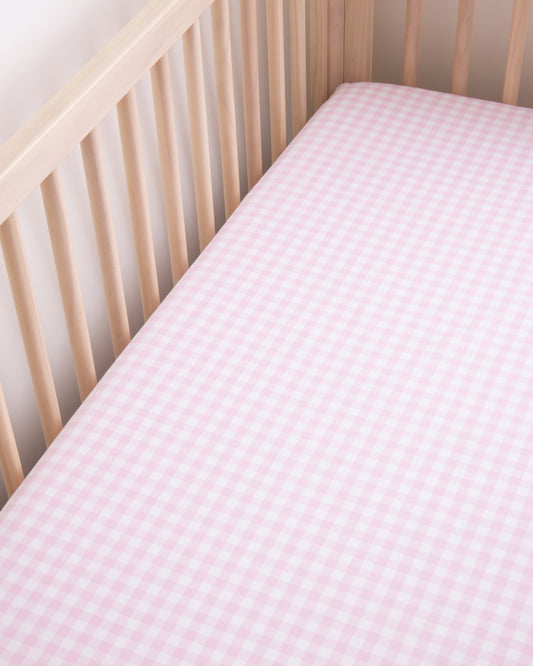 Luxe Premium Cotton Crib Sheet in Pink Gingham
